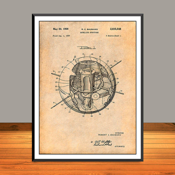1957 Satellite Structure Sputnik Patent Print - UNFRAMED