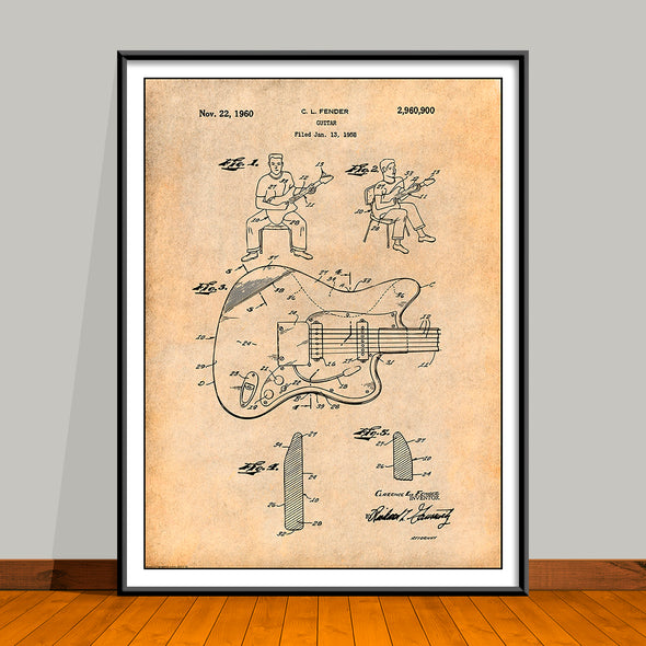1958 Fender Stratocaster Electric Guitar Patent Print - UNFRAMED