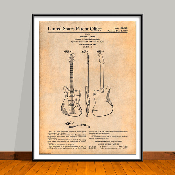 1958 Fender Electric Guitar Patent Print - Unframed