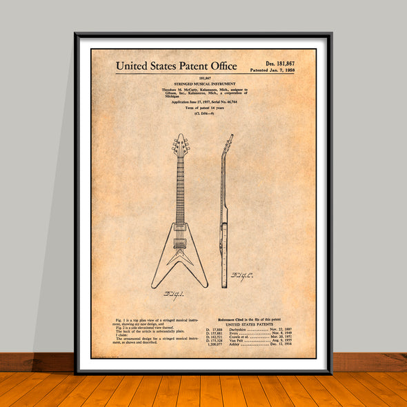 1958 Gibson Flying V Patent Print - Unframed