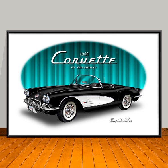 1959 Chevrolet Corvette Car Art Print - 13" X 19" UNFRAMED