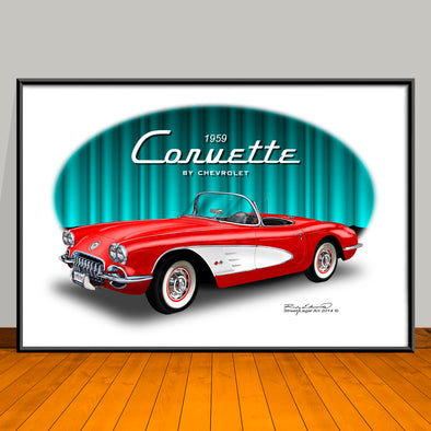 1959 Chevrolet Corvette Car Art Print - 13" X 19" UNFRAMED