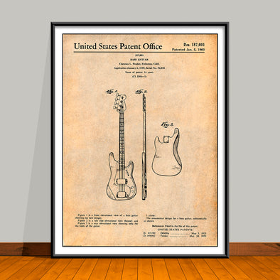 1959 Fender Bass Guitar Patent Print - UNFRAMED