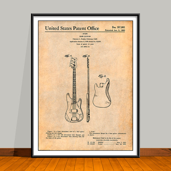 1959 Fender Bass Guitar Patent Print - UNFRAMED