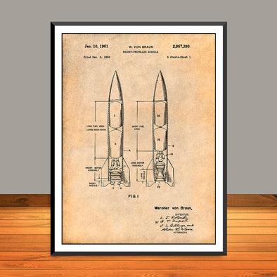 1959 Wernher Von Braun Rocket Propelled Missile Patent Print - UNFRAMED