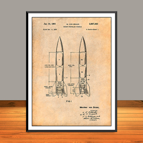 1959 Wernher Von Braun Rocket Propelled Missile Patent Print - UNFRAMED