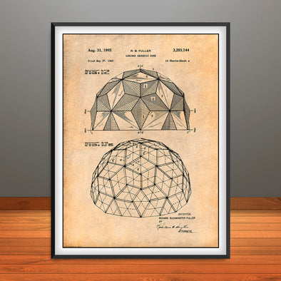 1960 Laminar Geodesic Dome Buckminster Fuller Patent Print - Unframed