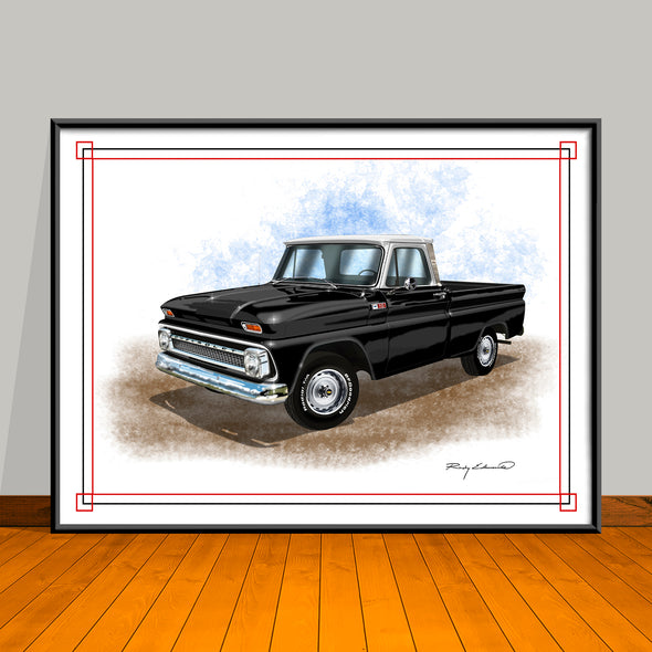 1960's Chevrolet C10 Pickup Truck White Top Art Print - 18" X 24" UNFRAMED