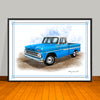 1960's Chevrolet C10 Pickup Truck Chrome Stripe and White Top Art Print - 18" X 24" UNFRAMED