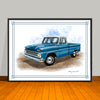1960's Chevrolet C10 Pickup Truck White Top Art Print - 18" X 24" UNFRAMED