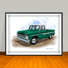 1960's Chevrolet C10 Pickup Truck Chrome Stripe and White Top Art Print - 18" X 24" UNFRAMED