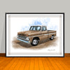 1960's Chevrolet C10 Pickup Truck Chrome Stripe and White Top Art Print - 18" X 24" UNFRAMED