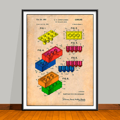 1961 Toy Building Blocks Colorized Patent Print - UNFRAMED