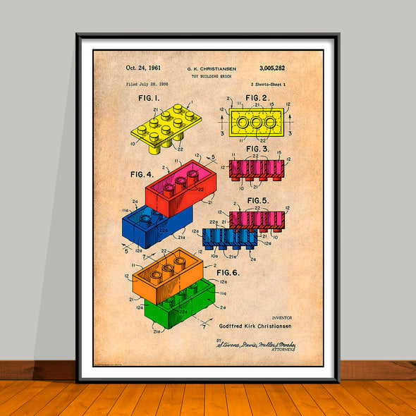 1961 Toy Building Blocks Colorized Patent Print - UNFRAMED