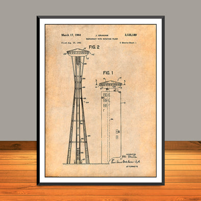 1961 Seattle Space Needle Patent Print - UNFRAMED