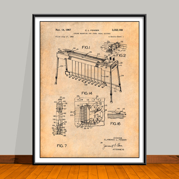 1963 Fender Steel Guitar Patent Print - Unframed