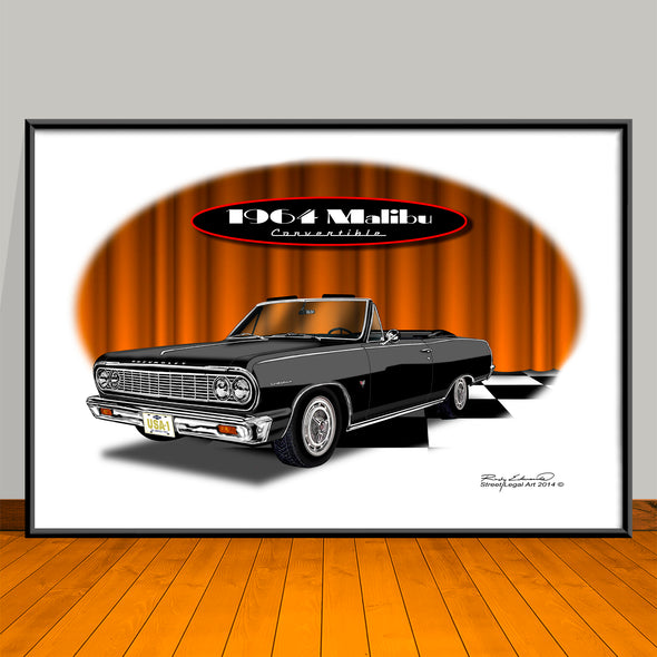 1964 Chevelle Malibu SS Convertible Muscle Car Art Print - 13" X 19" UNFRAMED