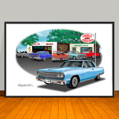 1964 Chevelle Malibu SS Speed Shop Muscle Car Art Print - 13" X 19" UNFRAMED