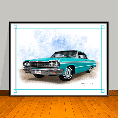 1964 Chevrolet Impala Car Art Print - 18" X 24" UNFRAMED