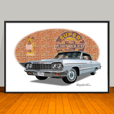 1964 Chevrolet Impala Brick Wall Car Art Print - 13" X 19" UNFRAMED