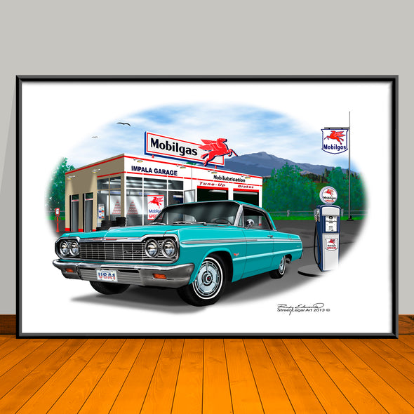 1964 Chevrolet Impala Garage Car Art Print - 13" X 19" UNFRAMED