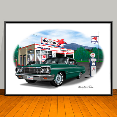 1964 Chevrolet Impala Garage Car Art Print - 13" X 19" UNFRAMED
