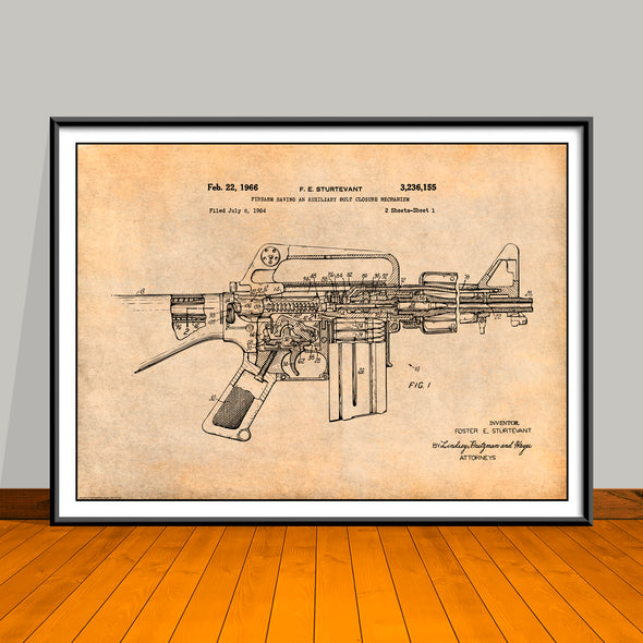 1966 AR15 Assault Rifle M-16 Patent Print - UNFRAMED