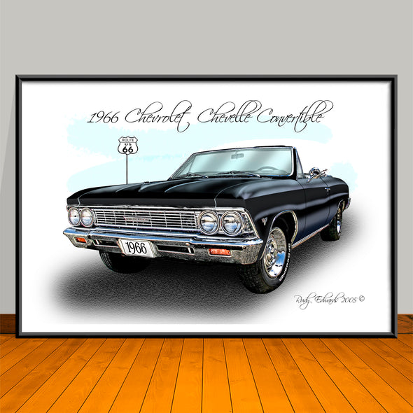 1966 Chevelle SS Convertible Muscle Car Art Print - 13" X 19" UNFRAMED