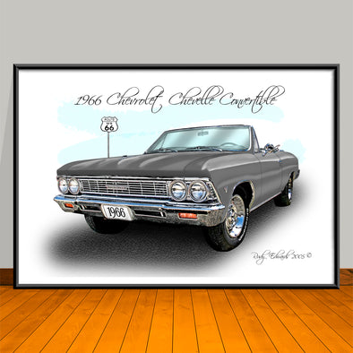 1966 Chevelle SS Convertible Muscle Car Art Print - 13" X 19" UNFRAMED