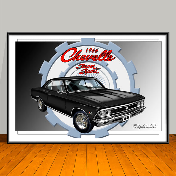 1966 Chevrolet Chevelle SS Gear Muscle Car Art Print - 13" X 19" UNFRAMED