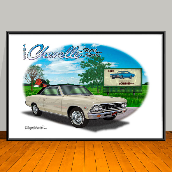 1966 Chevelle SS Vinyl Top Muscle Car Art Print - 13" X 19" UNFRAMED