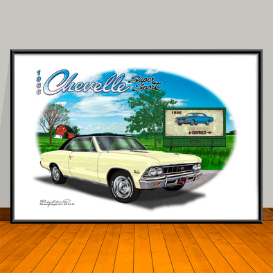 1966 Chevelle SS Vinyl Top Muscle Car Art Print - 13" X 19" UNFRAMED