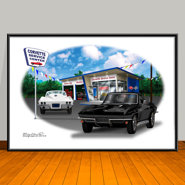 1966 Corvette 427 Service Center Car Art Print - 13" X 19" UNFRAMED