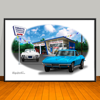 1966 Corvette 427 Service Center Car Art Print - 13" X 19" UNFRAMED