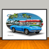 1966 Corvette Convertible Diner Car Art Print - 13" X 19" UNFRAMED