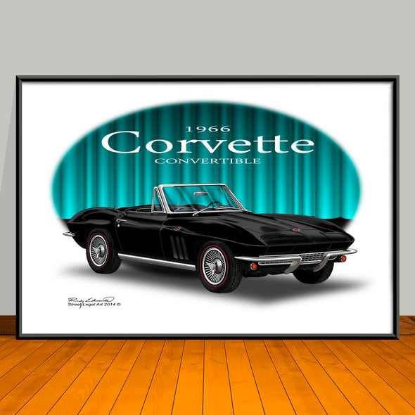 1966 Corvette Convertible Car Art Print - 13" X 19" UNFRAMED