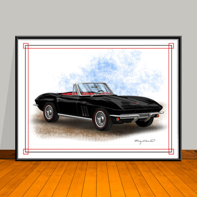 1966 Chevrolet Corvette Convertible Muscle Car Art Print - 18" X 24" UNFRAMED