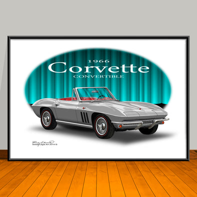 1966 Corvette Convertible Car Art Print - 13" X 19" UNFRAMED