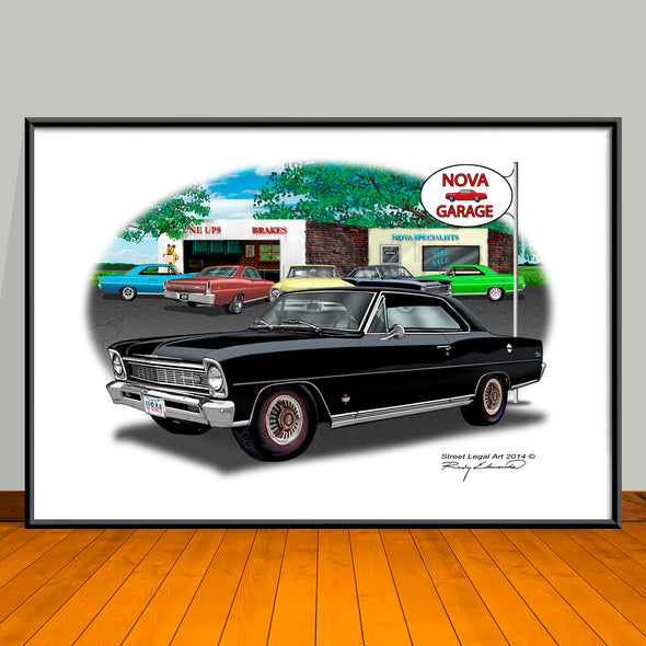 1966 Chevrolet Nova Garage Muscle Car Art Print 13" X 19" UNFRAMED