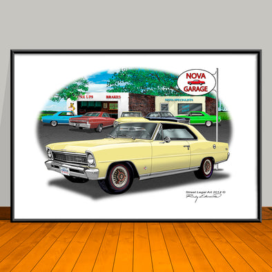 1966 Chevrolet Nova Garage Muscle Car Art Print 13" X 19" UNFRAMED