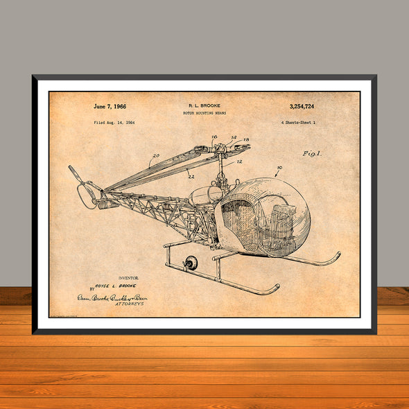 1966 Bell 47D-1 Helicopter Patent Print - Unframed