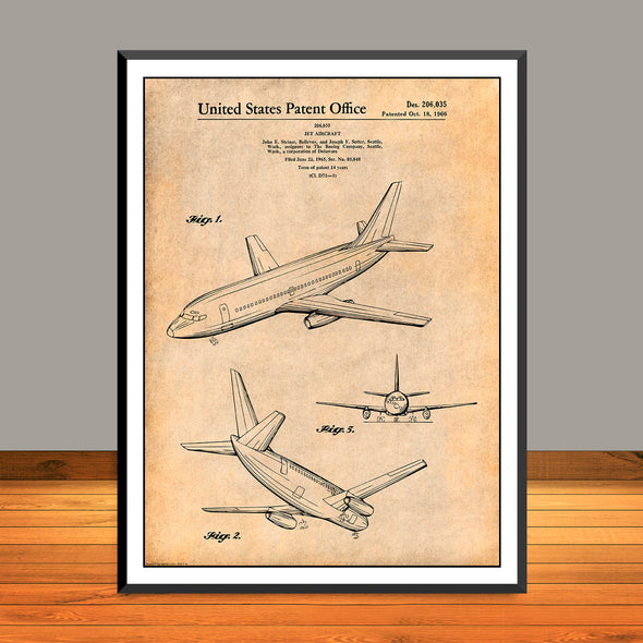 1966 Boeing 737 Jet Aircraft Patent Print - UNFRAMED