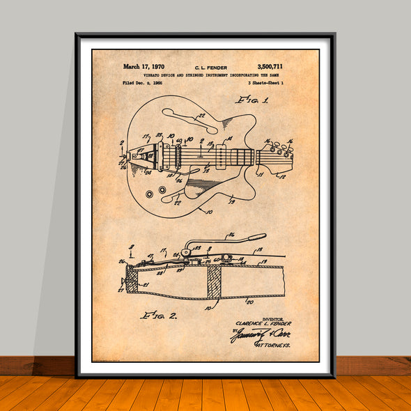 1966 Fender Guitar Patent Print - Unframed