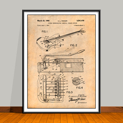 1966 Fender Guitar With Vibrato Device Patent Print - Unframed