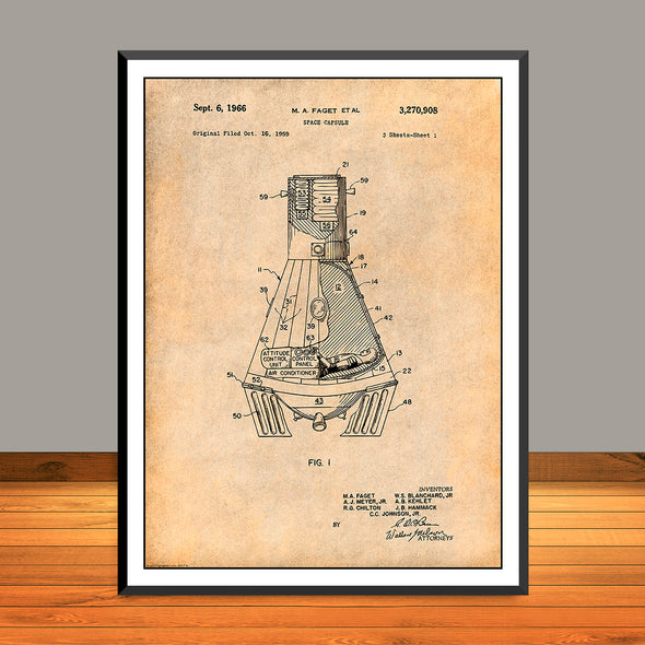 1966 Gemini Space Capsule Patent Print - UNFRAMED
