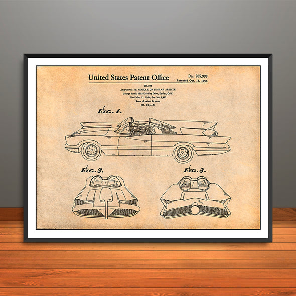 1966 Adam West Batmobile Patent Print - Unframed