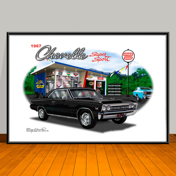1967 Chevelle SS Speed Shop Muscle Car Art Print - 13" X 19" UNFRAMED