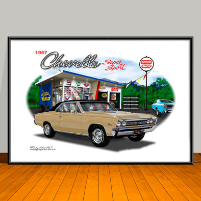 1967 Chevelle SS Black Top Speed Shop Muscle Car Art Print - 13" X 19" UNFRAMED
