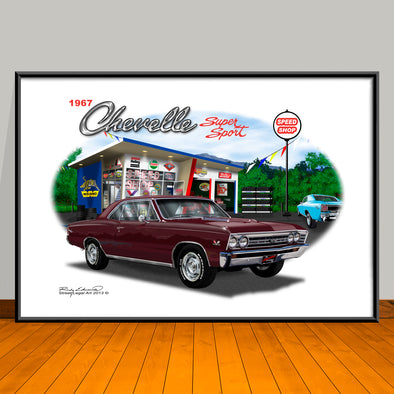1967 Chevelle SS Speed Shop Muscle Car Art Print - 13" X 19" UNFRAMED