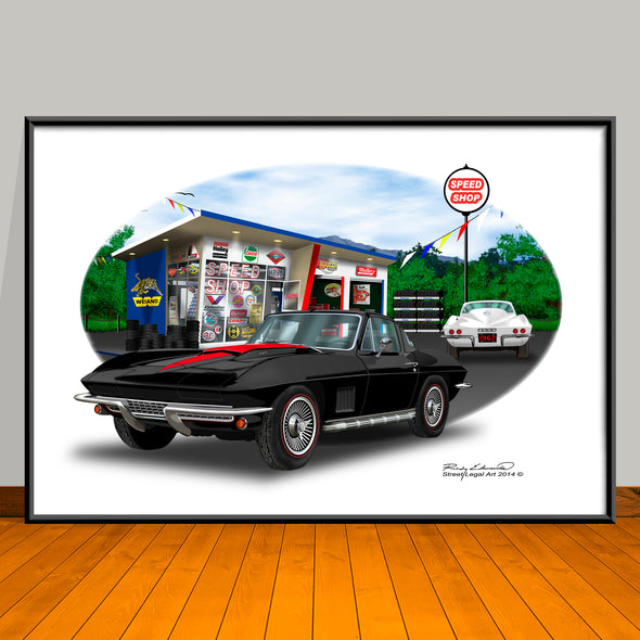 1967 Corvette Speed Shop Car Art Print - 13" X 19" UNFRAMED